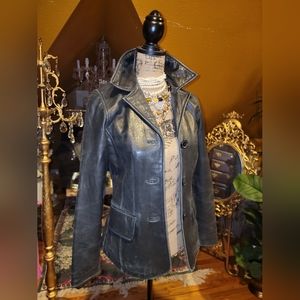 Old SOFT leather EXPRESS black jacket VINTAGE worn sz xs grunge chic shirt